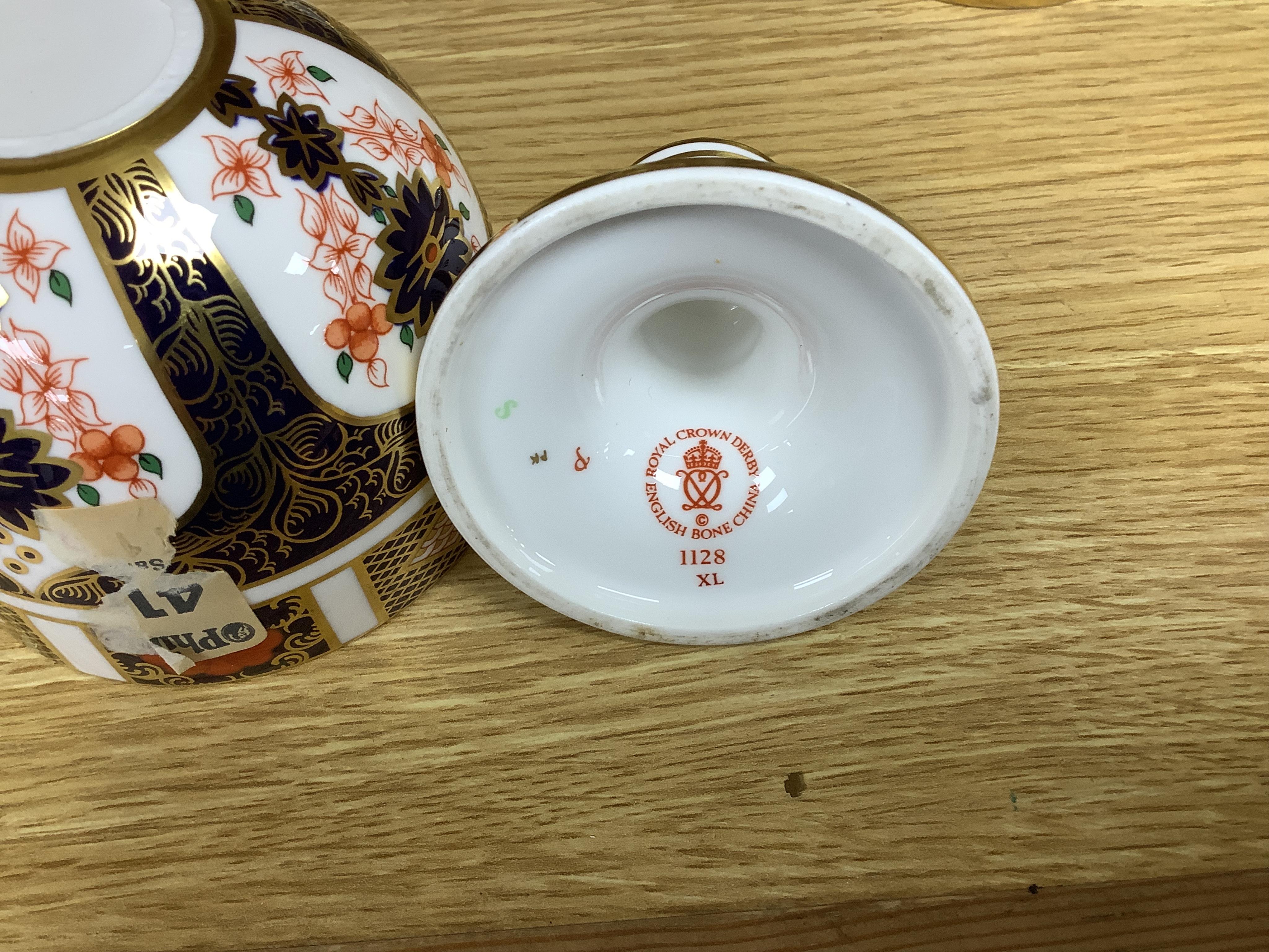 A group of six Royal Crown Derby stemmed cups (one cup and stem detached). 12.5cm high